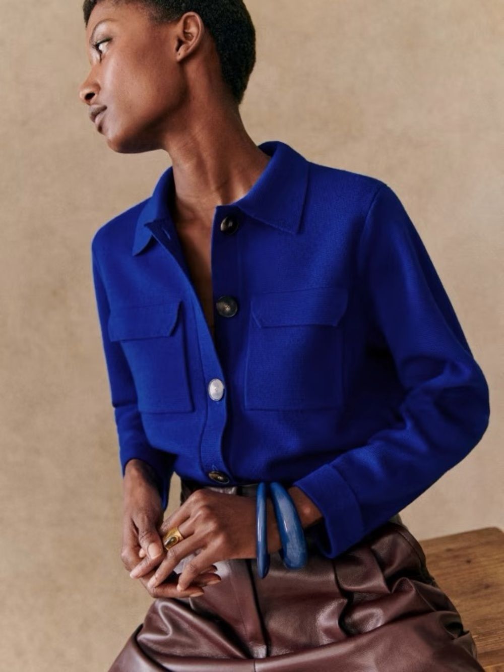 SEZANE BETTY WOOL cardigan in royal blue - Picture 3 of 8